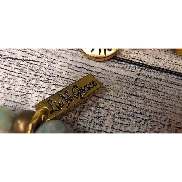 Lot of 4 Liv N Grace Stretch Bracelets Natural Stones Charms Cross Handmade - Picture 6 of 7